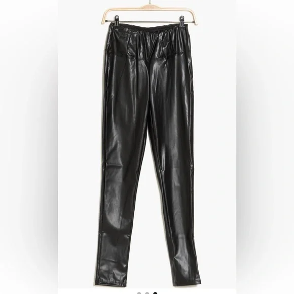 MAX STUDIO Vegan Leather Wide Waist black Leggings/size M - Picture 3 of 3